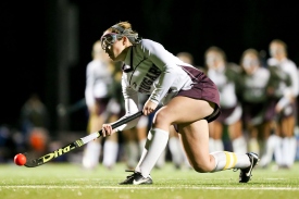 November 8, 2016, Lunenburg, MA; Sarah Duff of Quaboag High School scores the game winning goal on a stroke during Division 2 field hockey semifinals against Auburn High School. Photo/Jay Anderson